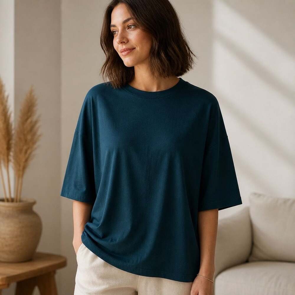 Eileen Fisher Tencel Lyocell Boxy T-Shirt Dark Teal Size L